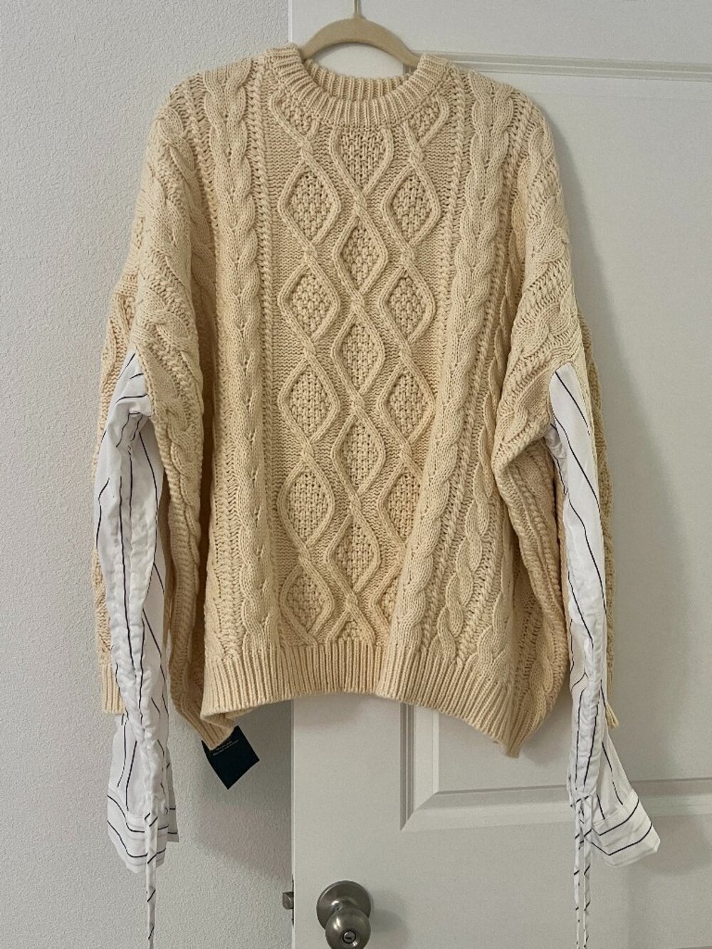 Storets Sadie Shirt Combo Cable Knit Sweater Pullover, NEW